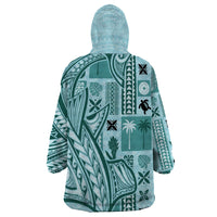 Samoa Tapa Wearable Blanket Hoodie Siapo Mix Tatau Patterns - Teal LT7 - Polynesian Pride