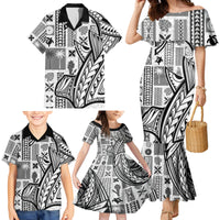 Samoa Tapa Family Matching Mermaid Dress and Hawaiian Shirt Siapo Mix Tatau Patterns - White LT7 - Polynesian Pride