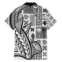 Samoa Tapa Family Matching Off Shoulder Long Sleeve Dress and Hawaiian Shirt Siapo Mix Tatau Patterns - White LT7 - Polynesian Pride