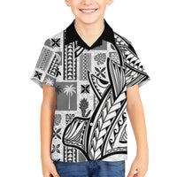 Samoa Tapa Family Matching Summer Maxi Dress and Hawaiian Shirt Siapo Mix Tatau Patterns - White LT7 Son's Shirt White - Polynesian Pride