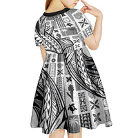 Samoa Tapa Kid Short Sleeve Dress Siapo Mix Tatau Patterns - White LT7 - Polynesian Pride