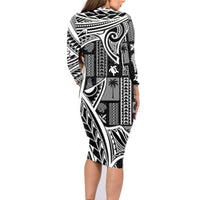 Samoa Tapa Family Matching Long Sleeve Bodycon Dress and Hawaiian Shirt Siapo Mix Tatau Patterns - Black LT7 - Polynesian Pride