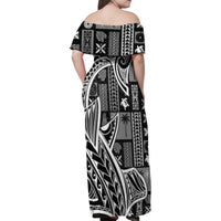 Samoa Tapa Family Matching Off Shoulder Maxi Dress and Hawaiian Shirt Siapo Mix Tatau Patterns - Black LT7 - Polynesian Pride