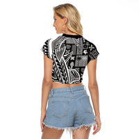 Samoa Tapa Raglan Cropped T Shirt Siapo Mix Tatau Patterns - Black LT7 - Polynesian Pride