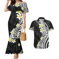 Hawaii Aloha Couples Matching Mermaid Dress and Hawaiian Shirt Plumeria Vintage - Black LT7 Black - Polynesian Pride