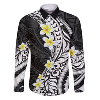 Hawaii Aloha Family Matching Mermaid Dress and Hawaiian Shirt Plumeria Vintage - Black LT7 Dad's Shirt - Long Sleeve Black - Polynesian Pride