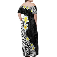 Hawaii Aloha Off Shoulder Maxi Dress Plumeria Vintage - Black LT7 - Polynesian Pride