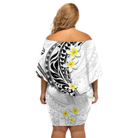 Hawaii Aloha Off Shoulder Short Dress Plumeria Vintage - White LT7 - Polynesian Pride