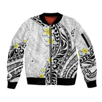 Hawaii Aloha Sleeve Zip Bomber Jacket Plumeria Vintage - White LT7 Unisex White - Polynesian Pride