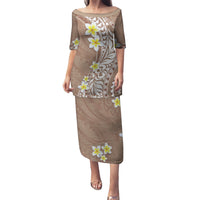 Hawaii Aloha Puletasi Plumeria Vintage - Brown LT7 Long Dress Brown - Polynesian Pride