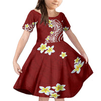 Hawaii Aloha Family Matching Mermaid Dress and Hawaiian Shirt Plumeria Vintage - Crimson LT7 Daughter's Dress Crimson - Polynesian Pride
