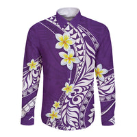 Hawaii Aloha Long Sleeve Button Shirt Plumeria Vintage - Violet LT7 Unisex Violet - Polynesian Pride