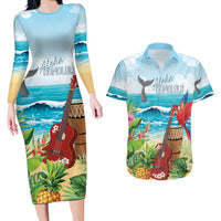 Aloha Honolulu Festival Couples Matching Long Sleeve Bodycon Dress and Hawaiian Shirt Ukulele By The Shore
