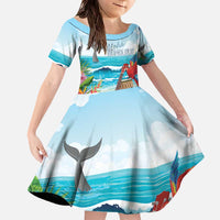 Aloha Honolulu Festival Family Matching Off The Shoulder Long Sleeve Dress and Hawaiian Shirt Ukulele By The Shore