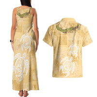 Aloha Honolulu Festival Couples Matching Tank Maxi Dress and Hawaiian Shirt Hawaii Kapa Mix Flowers Lei