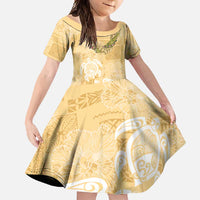 Aloha Honolulu Festival Family Matching Tank Maxi Dress and Hawaiian Shirt Hawaii Kapa Mix Flowers Lei LT7 Daughter's Dress Yellow - Polynesian Pride