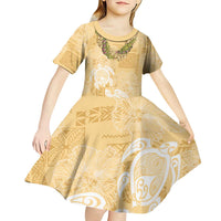 Aloha Honolulu Festival Kid Short Sleeve Dress Hawaii Kapa Mix Flowers Lei