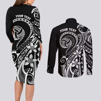 Polynesia Beach Volleyball Personalized Couples Matching Long Sleeve Bodycon Dress and Long Sleeve Button Shirt Basic
