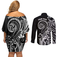 Polynesia Beach Volleyball Personalized Couples Matching Off Shoulder Short Dress and Long Sleeve Button Shirt Basic