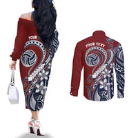 Polynesia Beach Volleyball Personalized Couples Matching Off The Shoulder Long Sleeve Dress and Long Sleeve Button Shirt Special