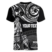 Personalised Father's Day Samoa Women V Neck T Shirt Polynesian Dad & Kid LT7 - Polynesian Pride