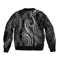 Polynesia Plumeria Lei Bomber Jacket Black Curves Motif LT7 - Polynesian Pride
