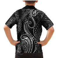 Polynesia Plumeria Lei Family Matching Mermaid Dress and Hawaiian Shirt Black Curves Motif