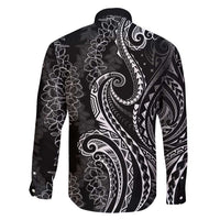 Polynesia Plumeria Lei Family Matching Mermaid Dress and Hawaiian Shirt Black Curves Motif