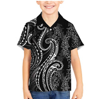 Polynesia Plumeria Lei Family Matching Mermaid Dress and Hawaiian Shirt Black Curves Motif