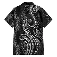 Polynesia Plumeria Lei Family Matching Off The Shoulder Long Sleeve Dress and Hawaiian Shirt Black Curves Motif