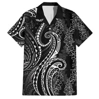 Polynesia Plumeria Lei Family Matching Puletasi and Hawaiian Shirt Black Curves Motif