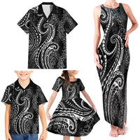 Polynesia Plumeria Lei Family Matching Tank Maxi Dress and Hawaiian Shirt Black Curves Motif