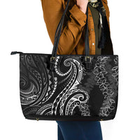 Polynesia Plumeria Lei Leather Tote Bag Black Curves Motif LT7 - Polynesian Pride