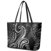 Polynesia Plumeria Lei Leather Tote Bag Black Curves Motif LT7 - Polynesian Pride