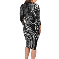 Polynesia Plumeria Lei Long Sleeve Bodycon Dress Black Curves Motif