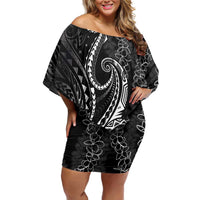 Polynesia Plumeria Lei Off Shoulder Short Dress Black Curves Motif