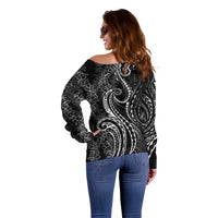 Polynesia Plumeria Lei Off Shoulder Sweater Black Curves Motif