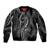 Polynesia Plumeria Lei Sleeve Zip Bomber Jacket Black Curves Motif LT7 Unisex Black - Polynesian Pride