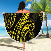 Polynesia Plumeria Lei Beach Blanket Black Gold Curves Motif