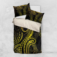 Polynesia Plumeria Lei Bedding Set Black Gold Curves Motif LT7 US Twin 172cm x 218cm Gold - Polynesian Pride