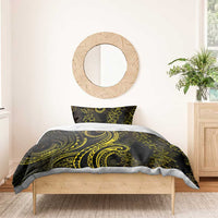 Polynesia Plumeria Lei Bedding Set Black Gold Curves Motif LT7 - Polynesian Pride