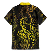 Polynesia Plumeria Lei Family Matching Mermaid Dress and Hawaiian Shirt Black Gold Curves Motif