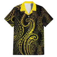 Polynesia Plumeria Lei Hawaiian Shirt Black Gold Curves Motif