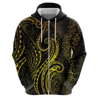 Polynesia Plumeria Lei Hoodie Black Gold Curves Motif