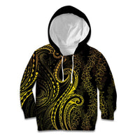 Polynesia Plumeria Lei Kid Hoodie Black Gold Curves Motif