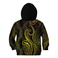 Polynesia Plumeria Lei Kid Hoodie Black Gold Curves Motif