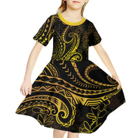 Polynesia Plumeria Lei Kid Short Sleeve Dress Black Gold Curves Motif