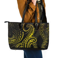 Polynesia Plumeria Lei Leather Tote Bag Black Gold Curves Motif LT7 - Polynesian Pride