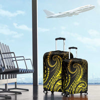 Polynesia Plumeria Lei Luggage Cover Black Gold Curves Motif