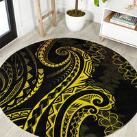 Polynesia Plumeria Lei Round Carpet Black Gold Curves Motif